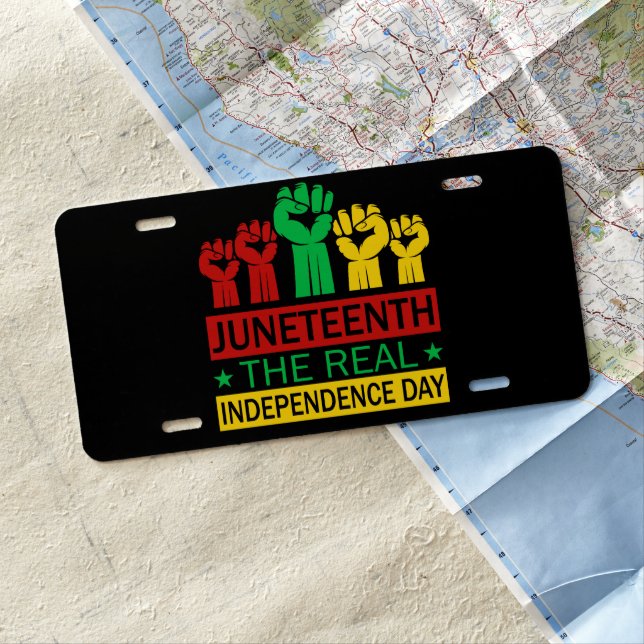 Juneteenth Word Art Pan Africa Colors  License Plate (In Situ)