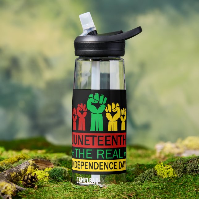 Juneteenth Word Art Pan Africa Colors  Water Bottle (Outdoor)