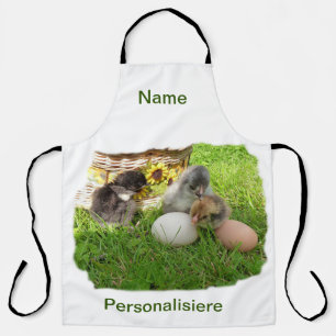 junge hühnchen mit eiern im gras apron