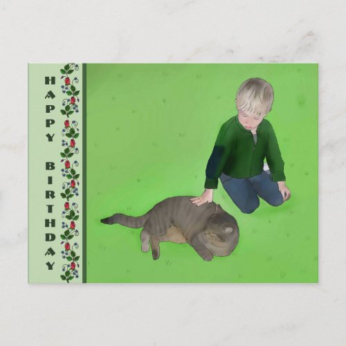 Junge mit Katze Postcard