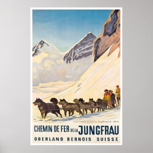 Jungfrau Switzerland Art Dog Sled Bernese Alps Poster