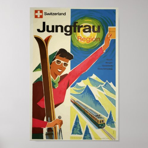 Jungfrau Switzerland Vintage Travel Poster