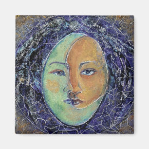 Jungian Style Sun Moon Face Mandala Magnet