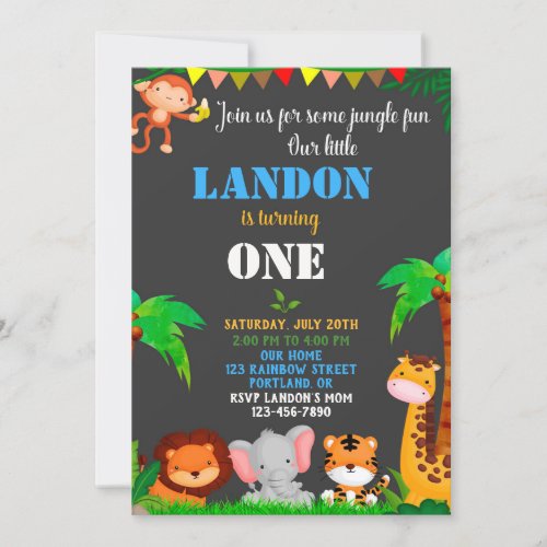 Jungle 1st birthday invitation Wild one invite