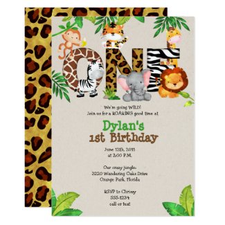 Jungle 1st Birthday Party Invitations
