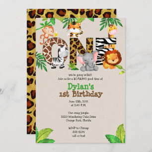 Jungle 1st Birthday Party Invitations