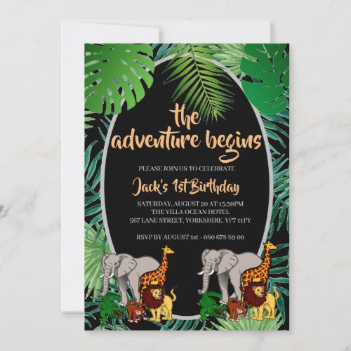 Jungle 1st Birthday The Adventure Begins Safari  Invitation