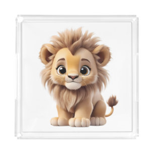 Jungle Adorable Lion Cub Sitting Portrait Acrylic Tray