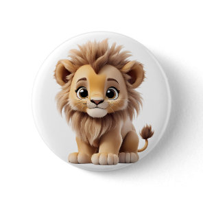 Jungle Adorable Lion Cub Sitting Portrait  Button