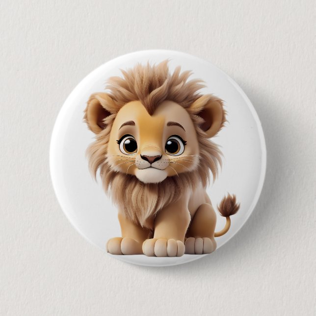 Jungle Adorable Lion Cub Sitting Portrait  Button (Front)