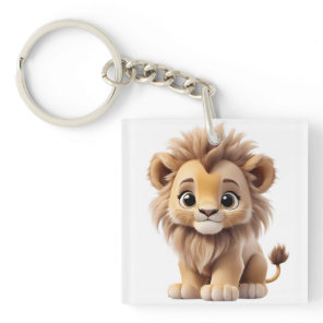 Jungle Adorable Lion Cub Sitting Portrait  Keychain