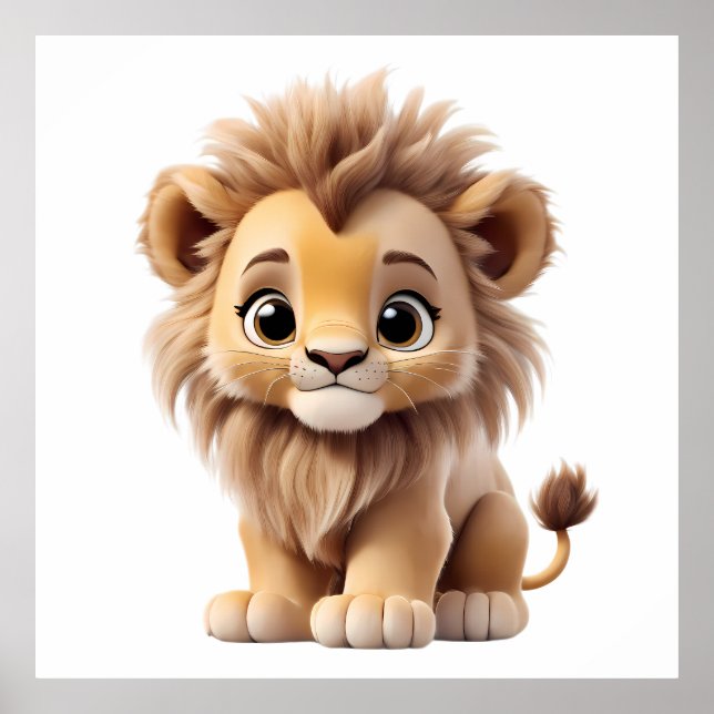 Jungle Adorable Lion Cub Sitting Portrait  Poster (Front)