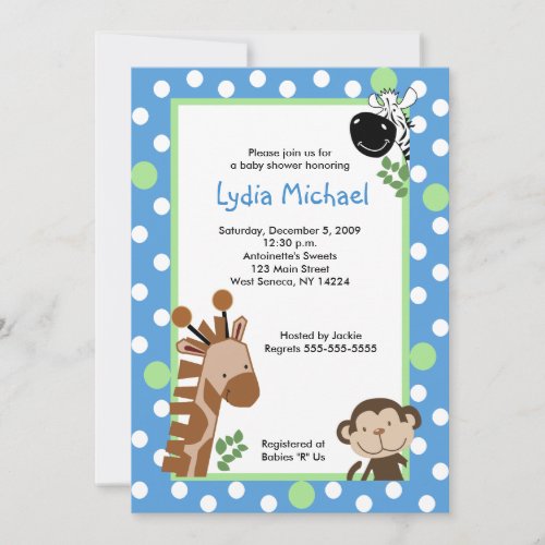 JUNGLE ADVENTURE BLUE Safari Baby Shower Invitation