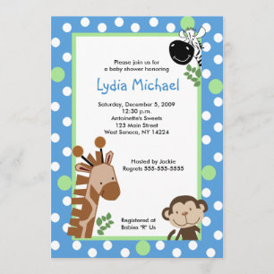 JUNGLE ADVENTURE BLUE Safari Baby Shower Invitation