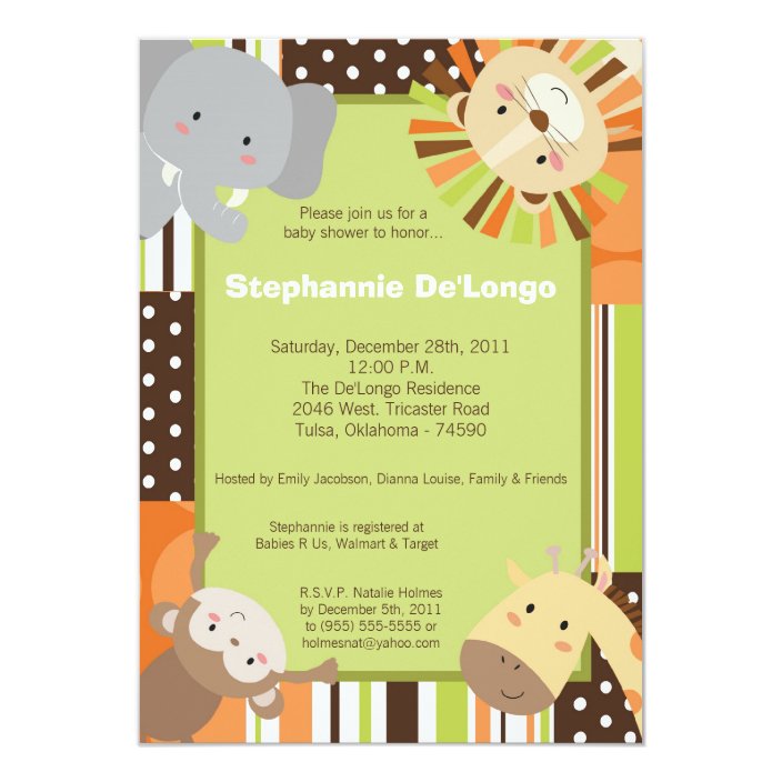Jungle Adventure Zoo Animal Baby Shower Invitation