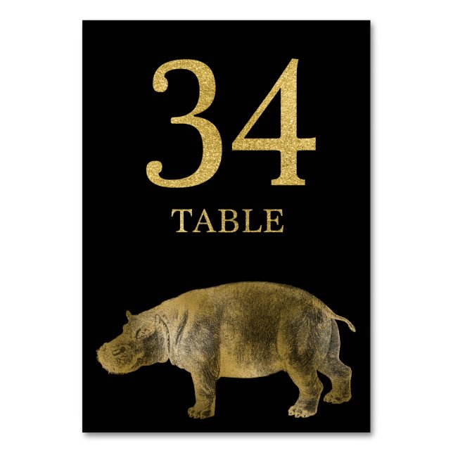 Jungle African Animal Hippo Table Number Card 34 (Front)