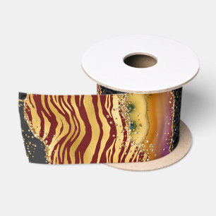 Jungle Agate   Bold Animal Stripe Pattern Satin Ribbon