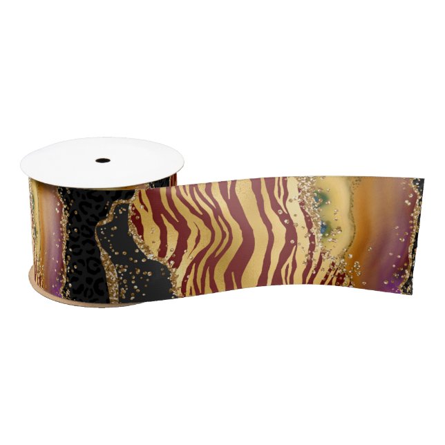 Jungle Agate | Bold Animal Stripe Pattern Satin Ribbon (Spool)