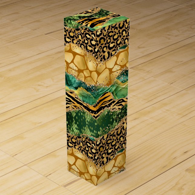 Jungle Agate | Wild Glam Texture Pattern Wine Box (Front)