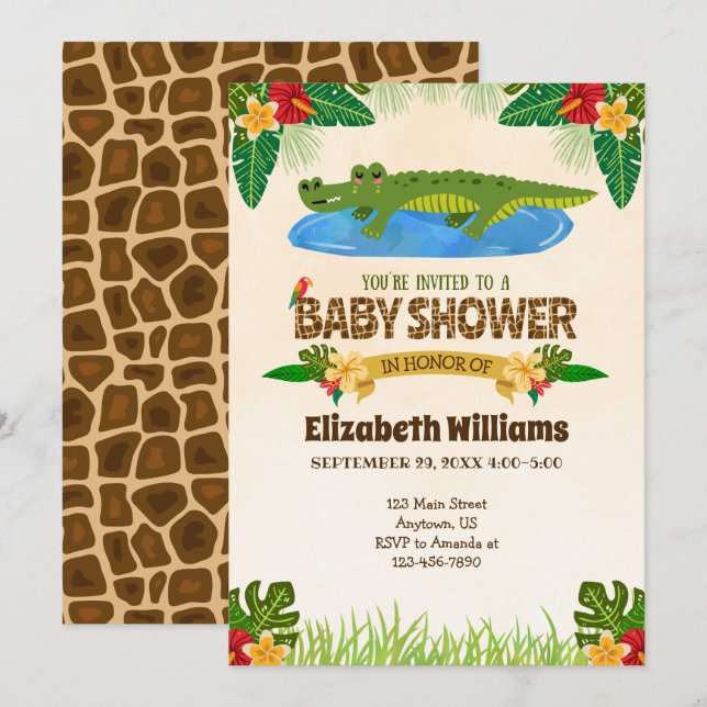 Jungle Alligator Crocodile Baby Shower Invitation (Front/Back)