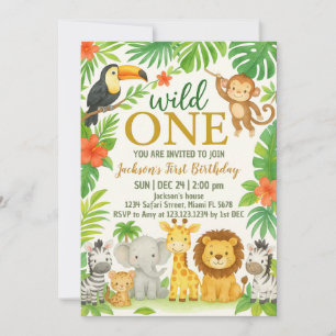 Jungle Animal 1st Birthday Party Invitation