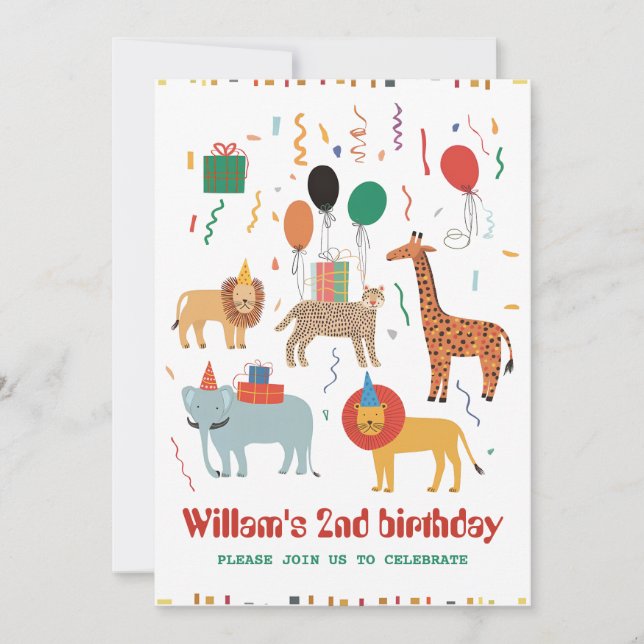 Jungle Animal 2nd Birthday Invitation (Front)