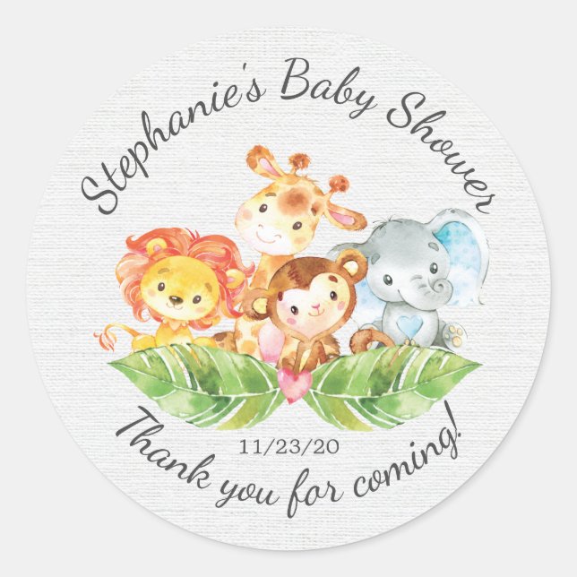 Jungle Animal Boys Baby Shower Favor Sticker (Front)