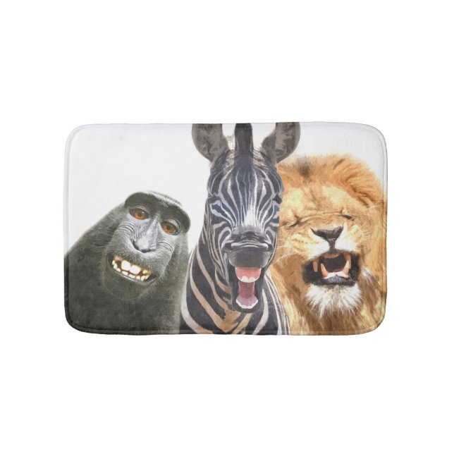 Jungle animal friends funny portrait bath mat (Front)