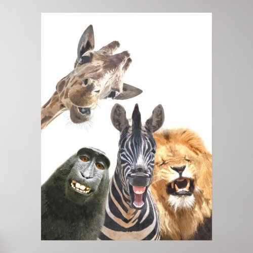 Jungle animal friends funny portrait poster