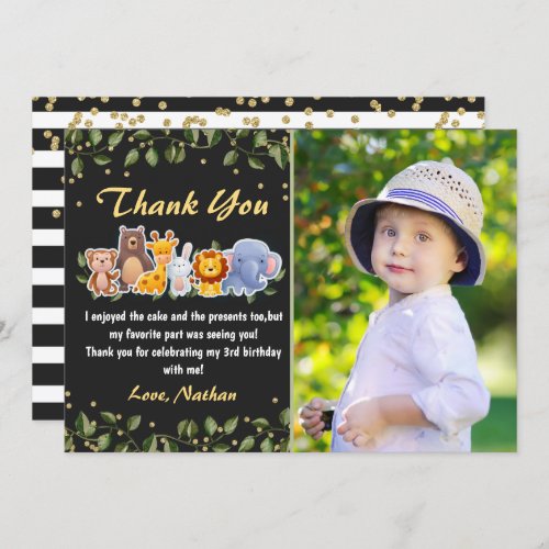 Jungle Animal Friends Zoo Party Birthday Photo Thank You Card