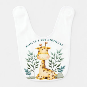 Jungle Animal Giraffe Cute Girl 1st Birthday Baby Bib