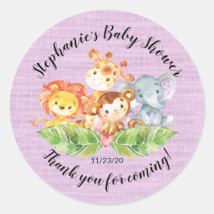 Jungle Animal Girls Baby Shower Favor Sticker