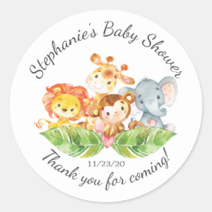 Jungle Animal Girls Baby Shower Favor Sticker