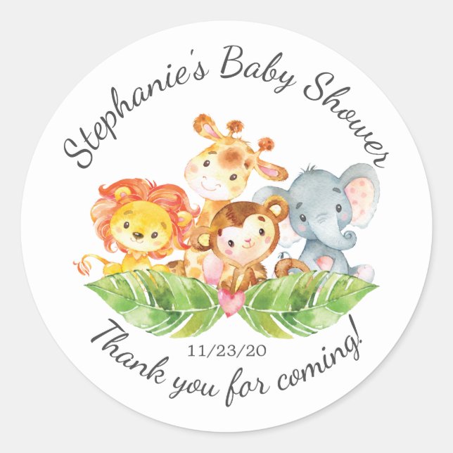 Jungle Animal Girls Baby Shower Favor Sticker (Front)