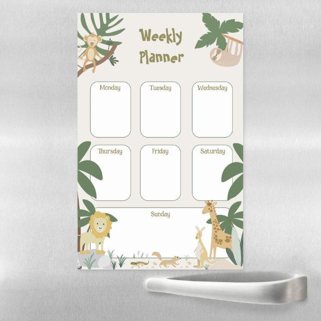 Jungle Animal Magnetic Weekly Planner Dry Erase Sheet (In Situ)