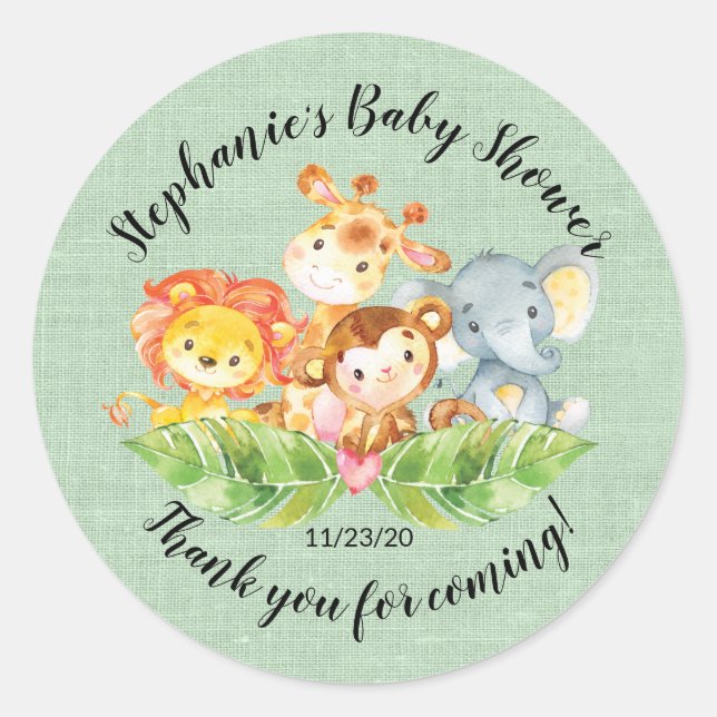 Jungle Animal Neutral Baby Shower Favor Sticker (Front)