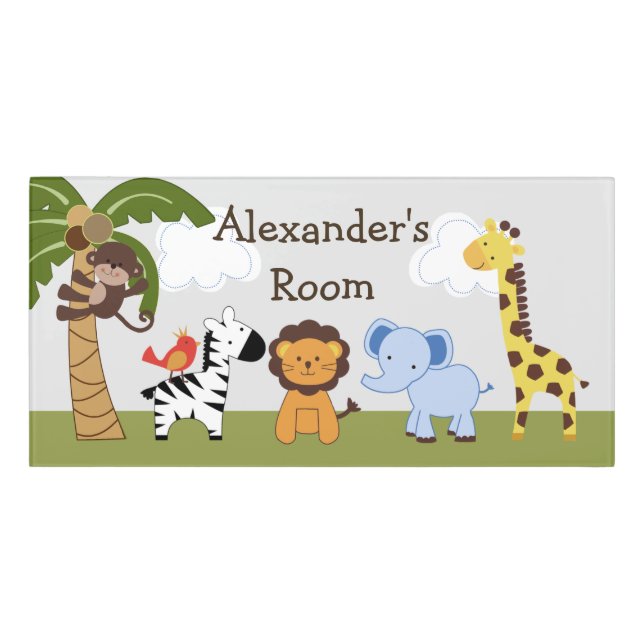 Jungle Animal Pals Kid's Baby Nursery Door Sign (Classic Front)