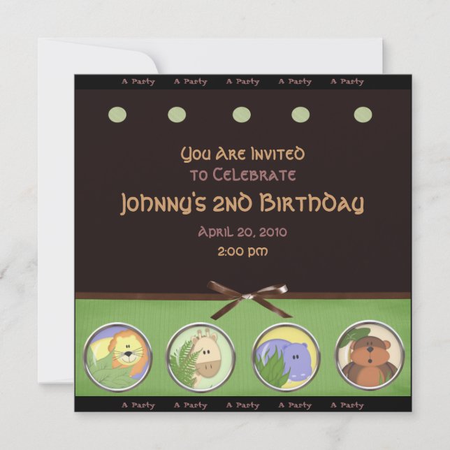 Jungle Animal Party Invitation (Front)