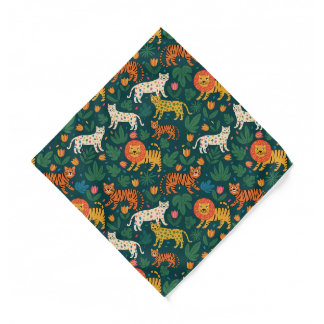 Jungle Animal Pattern with Flowers Bandana