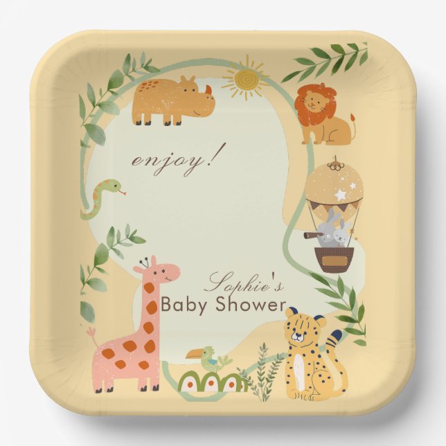 Jungle Animal Safari Adventure Awaits Paper Plates (Front)