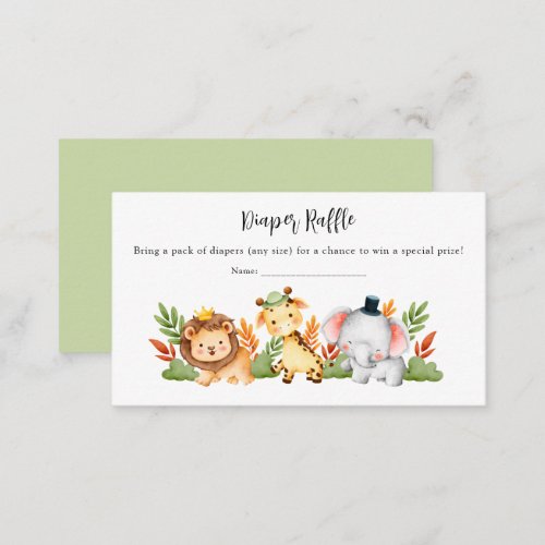 Jungle Animal Safari Baby Shower Diaper Raffle Enclosure Card