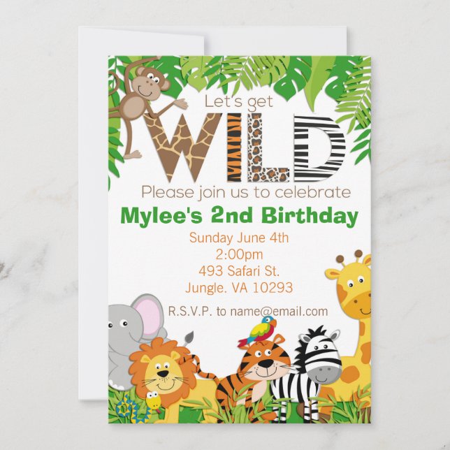 Jungle Animal Safari Birthday Invitation (Front)