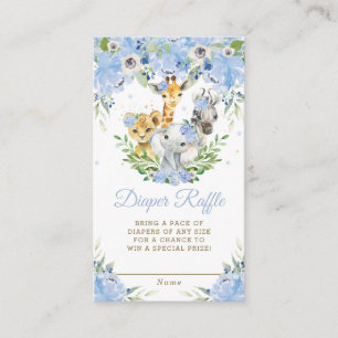 Jungle Animal Safari Blue Floral Diaper Raffle Enclosure Card