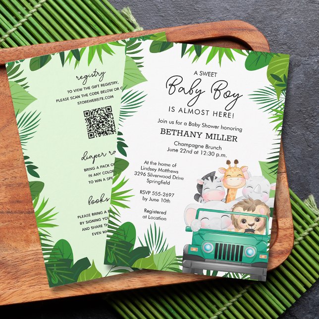 Jungle Animal Safari Boy Baby Shower All In One Invitation (Jungle animal safari boy baby shower all in one invitations - PRINTED and or INSTANT DOWNLOAD)