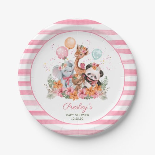 Jungle Animal Safari Girl Baby Shower Paper Plates