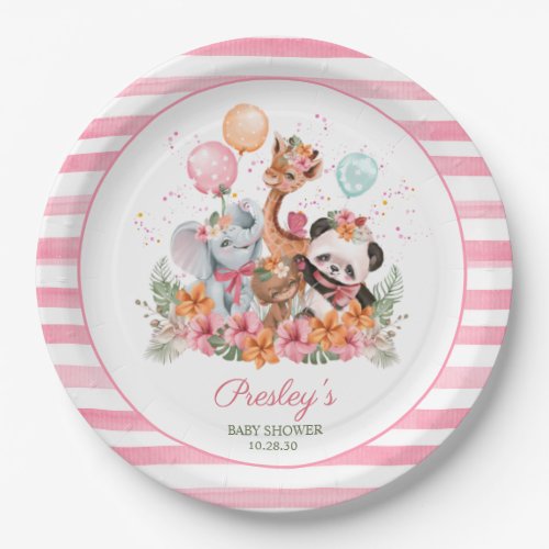 Jungle Animal Safari Girl Baby Shower Paper Plates