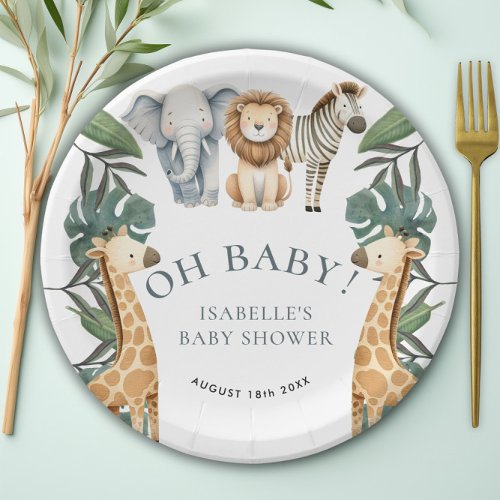 Jungle Animal Safari Greenery Baby Shower Paper Plates
