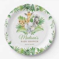 Jungle Animal Safari Greenery Baby Shower  Paper Plates