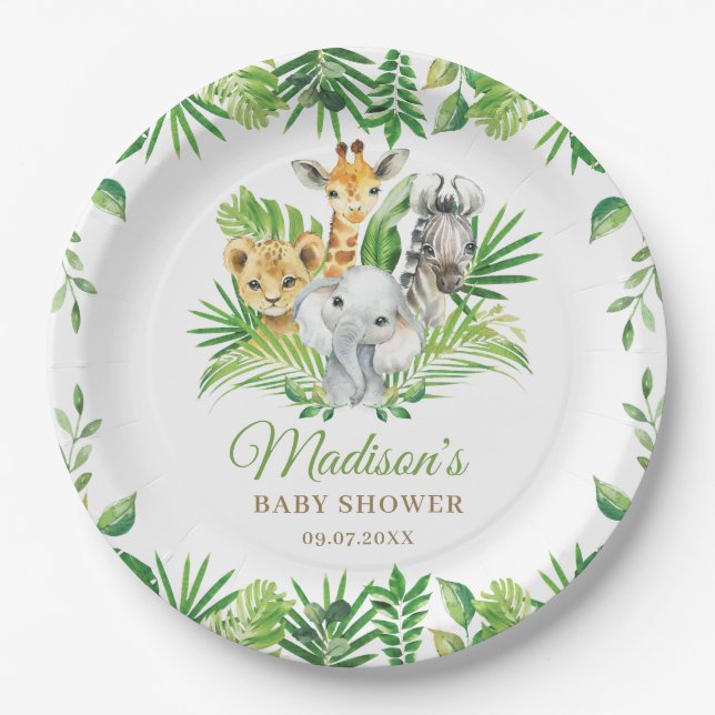 Jungle Animal Safari Greenery Baby Shower  Paper Plates (Front)
