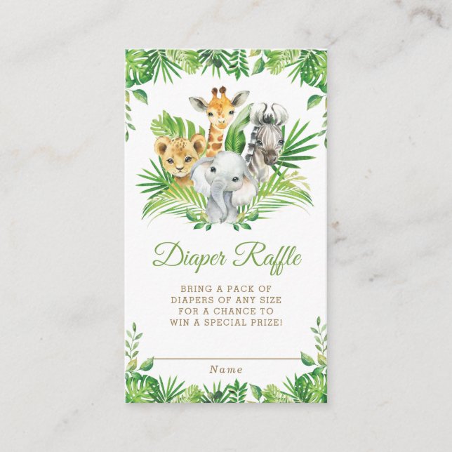 Jungle Animal Safari Greenery Diaper Raffle  Enclosure Card (Front)